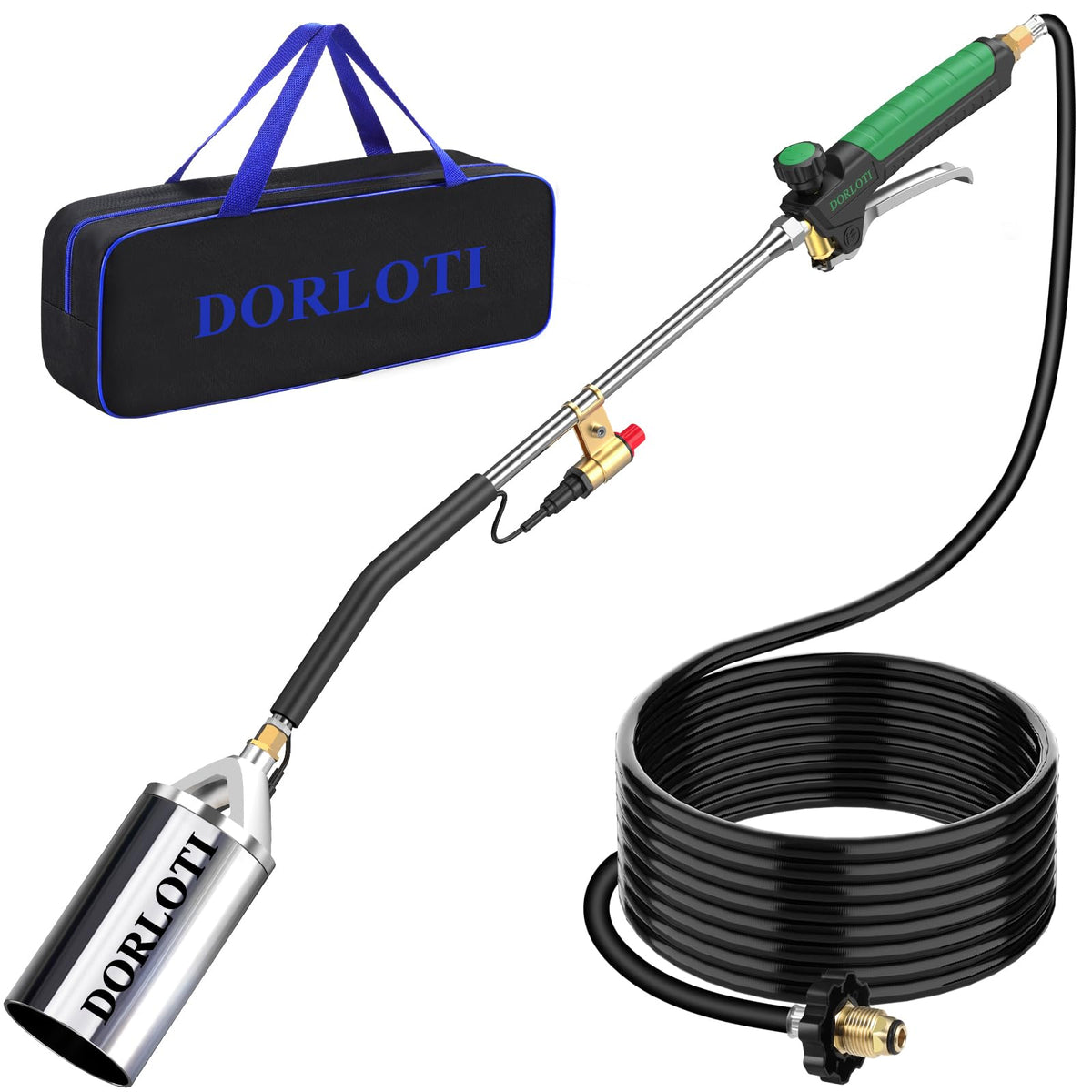 DORLOTI front view of complete torch kit showing included bag and accessories for portability