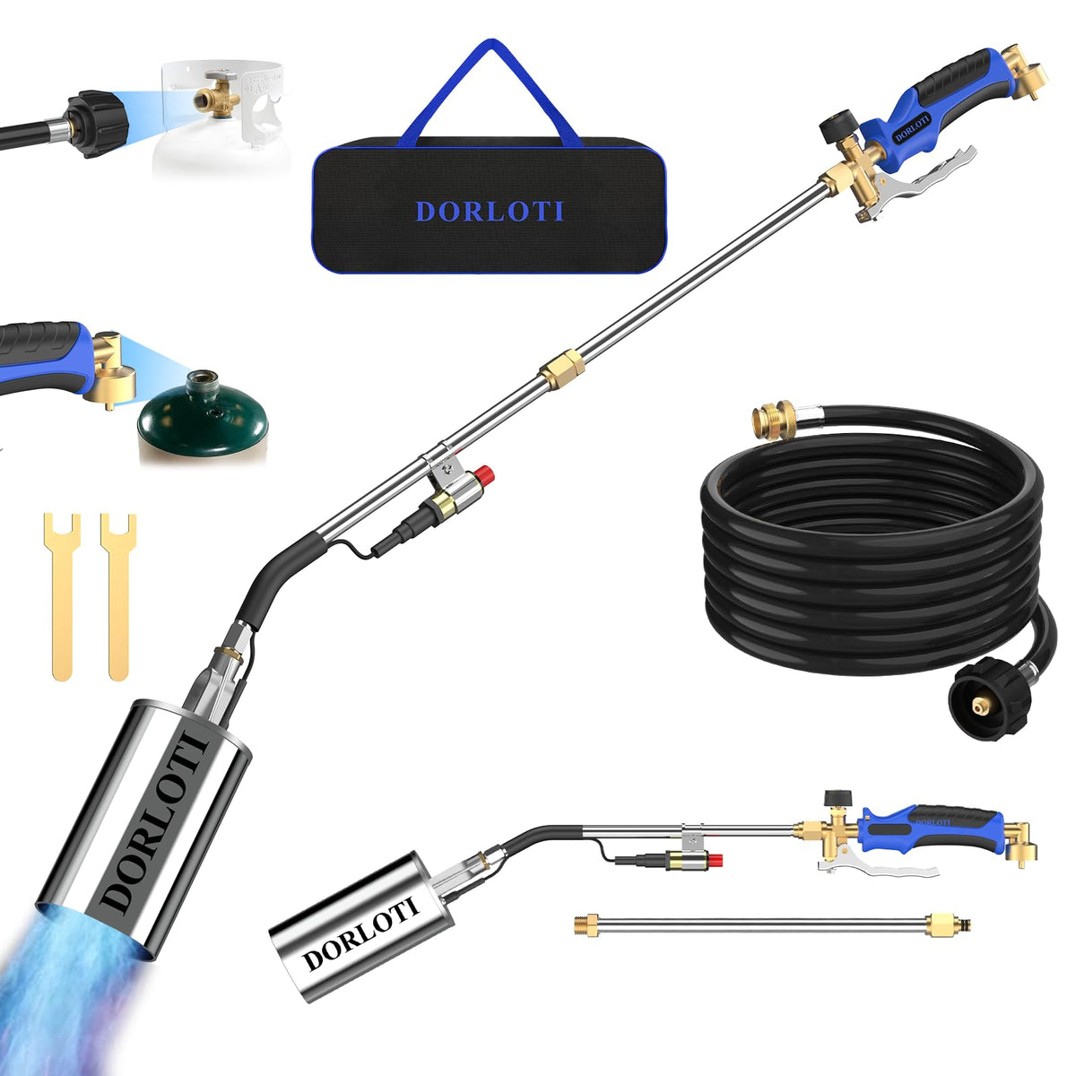 DORLOTI front packaging showing complete torch kit and storage bag for easy transport