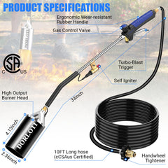 DORLOTI igniter and turbo trigger on handle for easy one-handed flame control