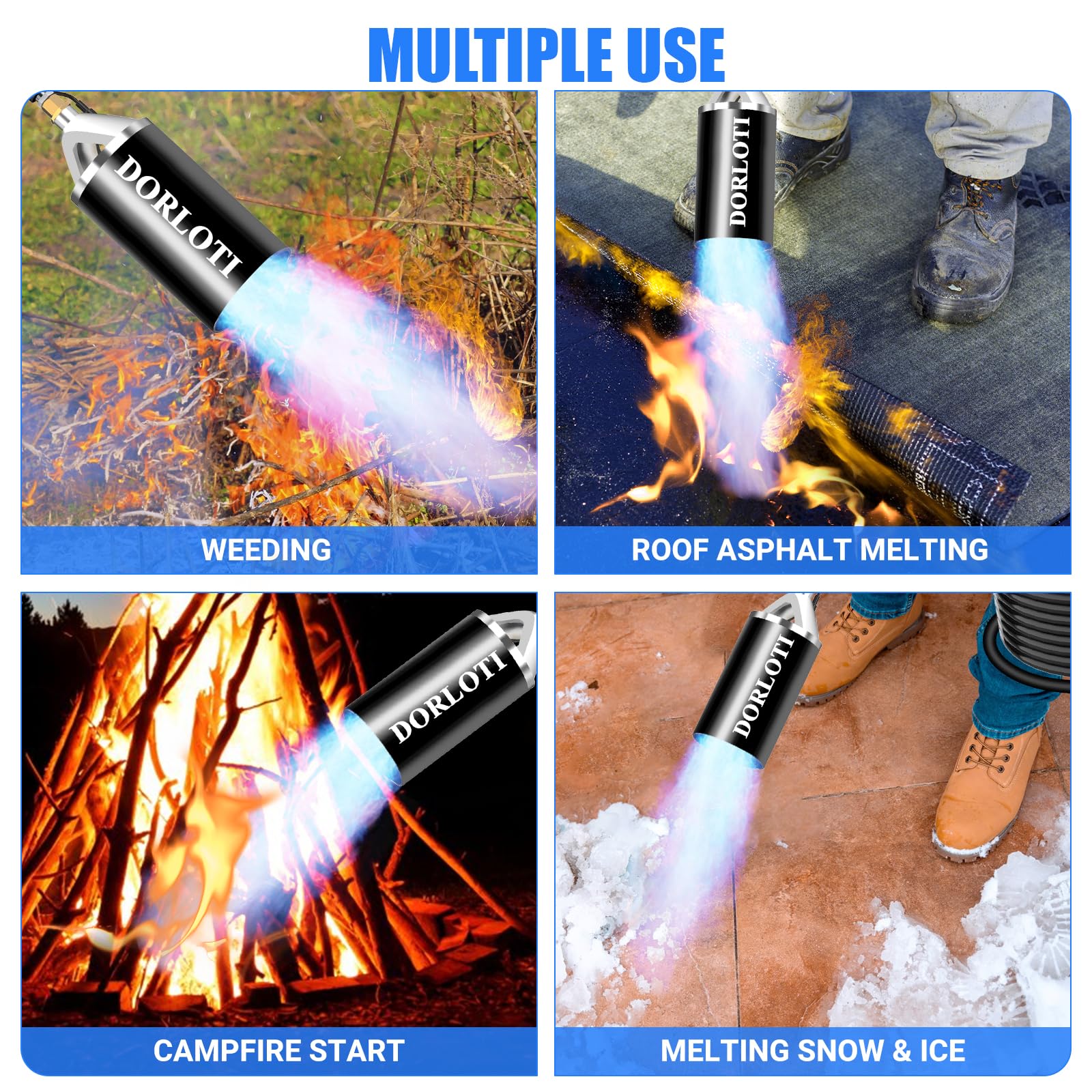 DORLOTI torch in use removing weeds quickly without chemicals for garden maintenance