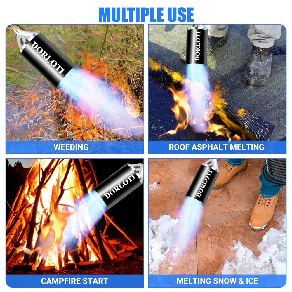 DORLOTI torch in use removing weeds quickly without chemicals for garden maintenance