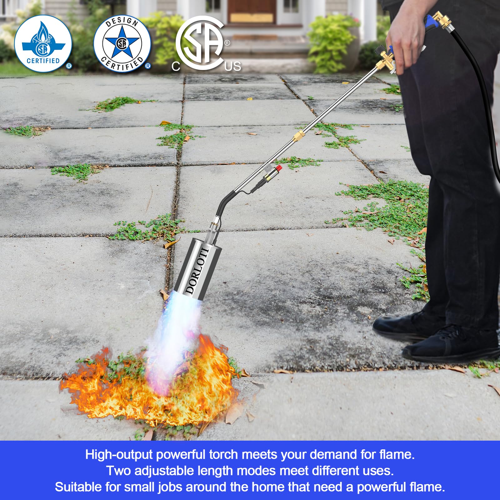 DORLOTI torch in use melting ice on pavement illustrating high-heat effectiveness