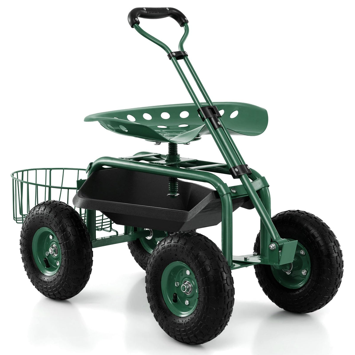 DORTALA front view of assembled garden cart showing sturdy frame and seat benefit ergonomic support