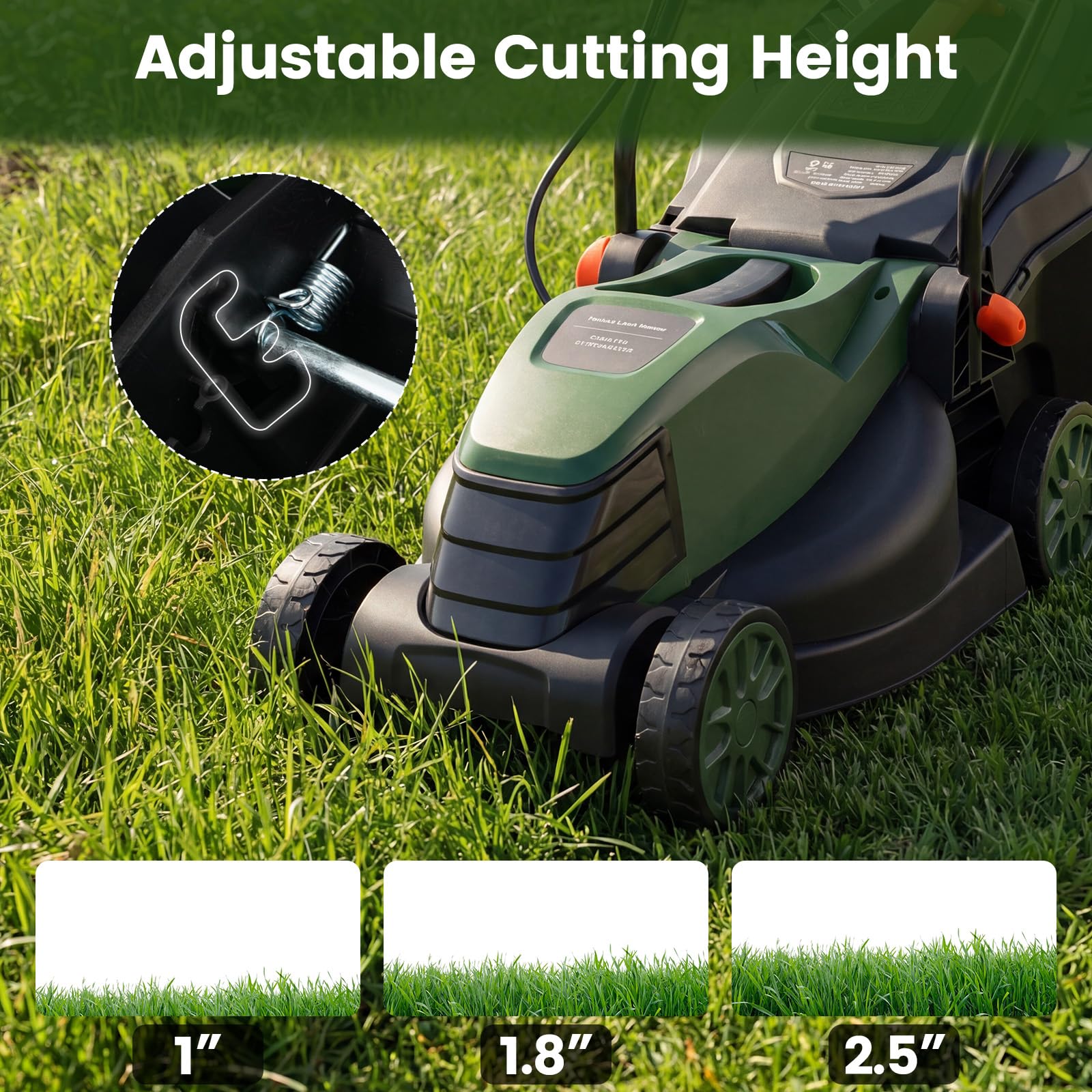 DORTALA cutting height lever close-up showing three-position adjustment benefit