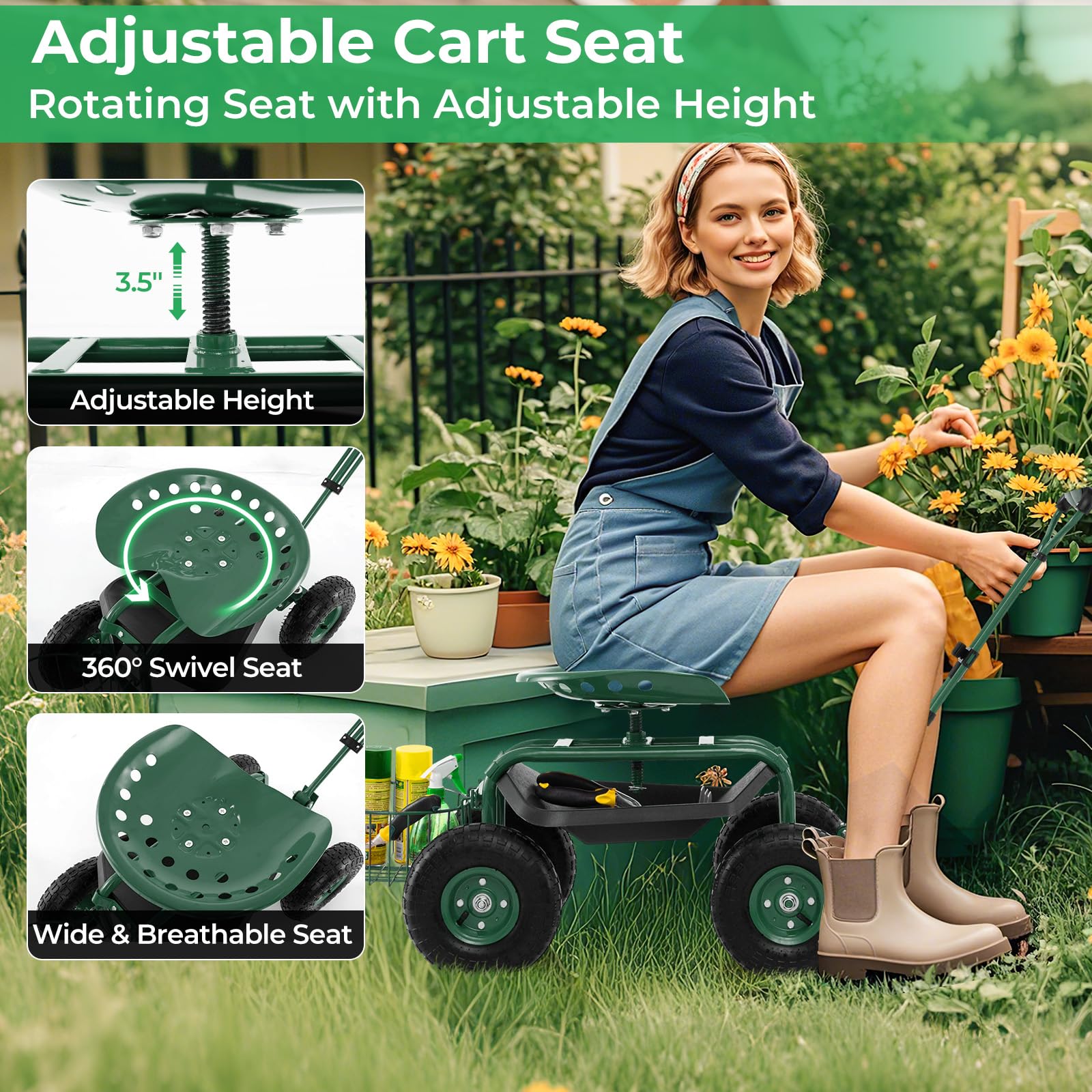 DORTALA close-up of adjustable 360° swivel seat demonstrating easy turning and comfort benefit