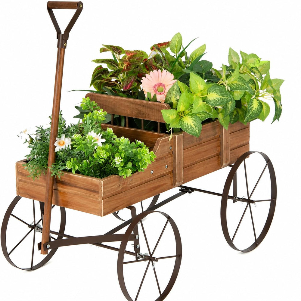 DORTALA front view of wagon planter showing rustic styling and curb appeal