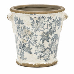 Dosayes front view of vintage flower pot showing decorative pattern and charm