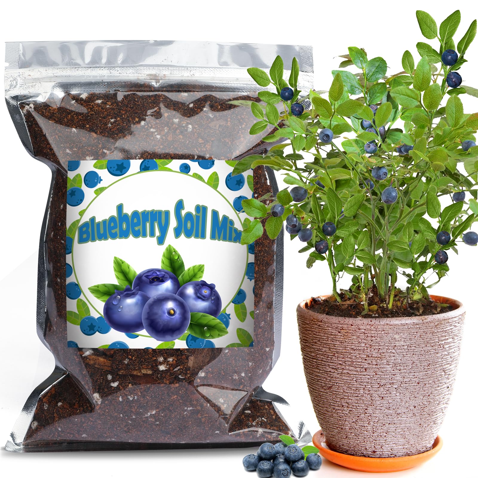 Doter front packaging showing acidic blueberry soil and benefit of correct pH