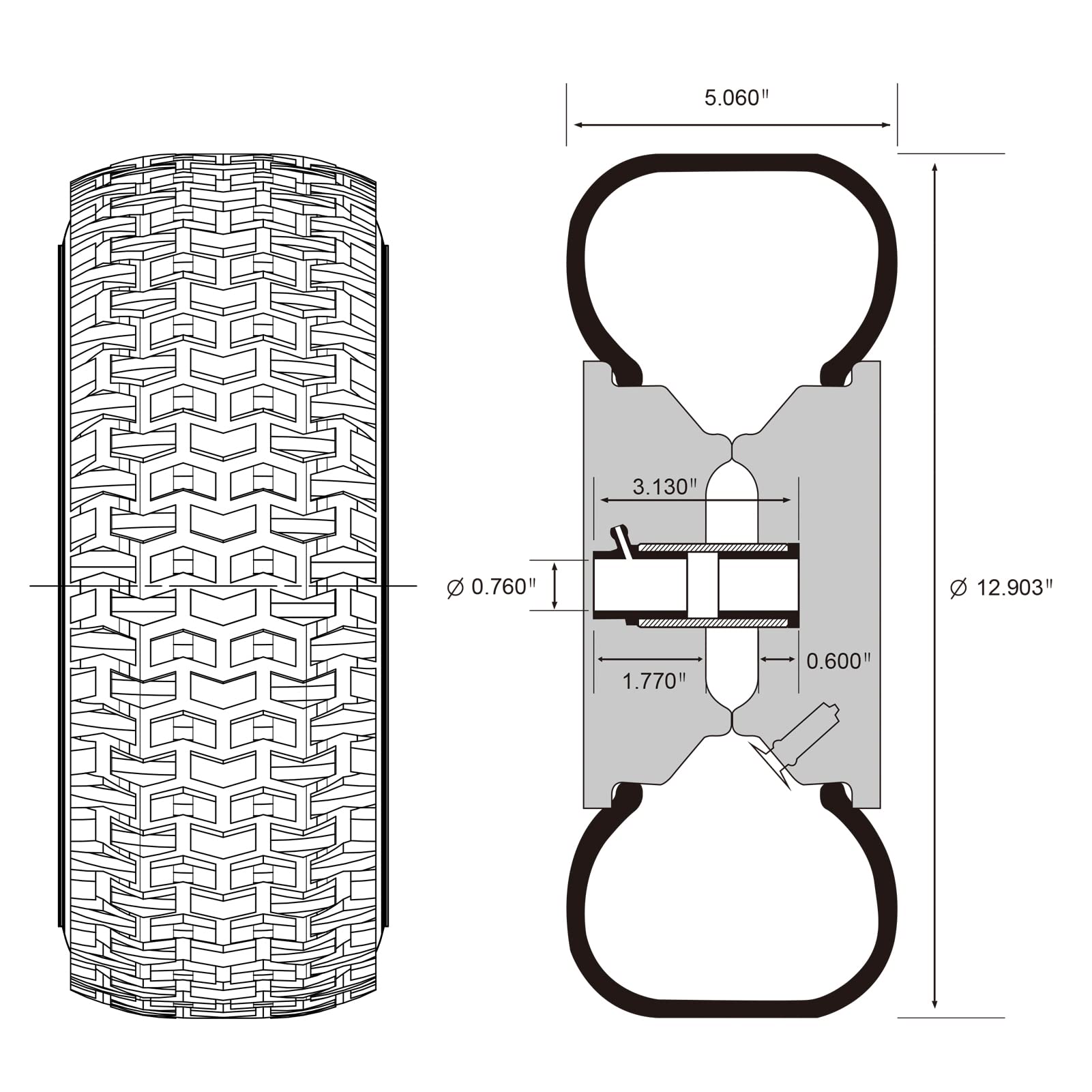 DOUBLE BRIDGE close-up of turf tread pattern for improved grip without tearing grass