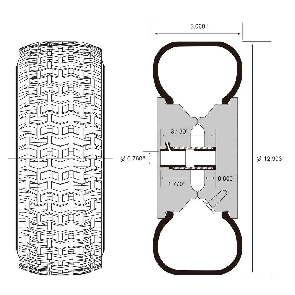 DOUBLE BRIDGE close-up of turf tread pattern for improved grip without tearing grass