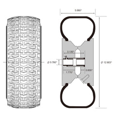 DOUBLE BRIDGE close-up of turf tread pattern for improved grip without tearing grass