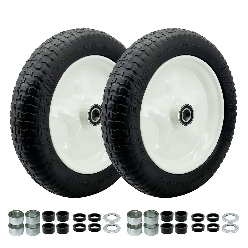 DOUBLE BRIDGE front view of assembled 3.50-10 wheel showing rim and solid tread, durable replacement