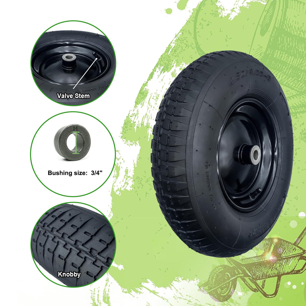 DOUBLE BRIDGE wheel installed on a garden wagon demonstrating secure fit and stability