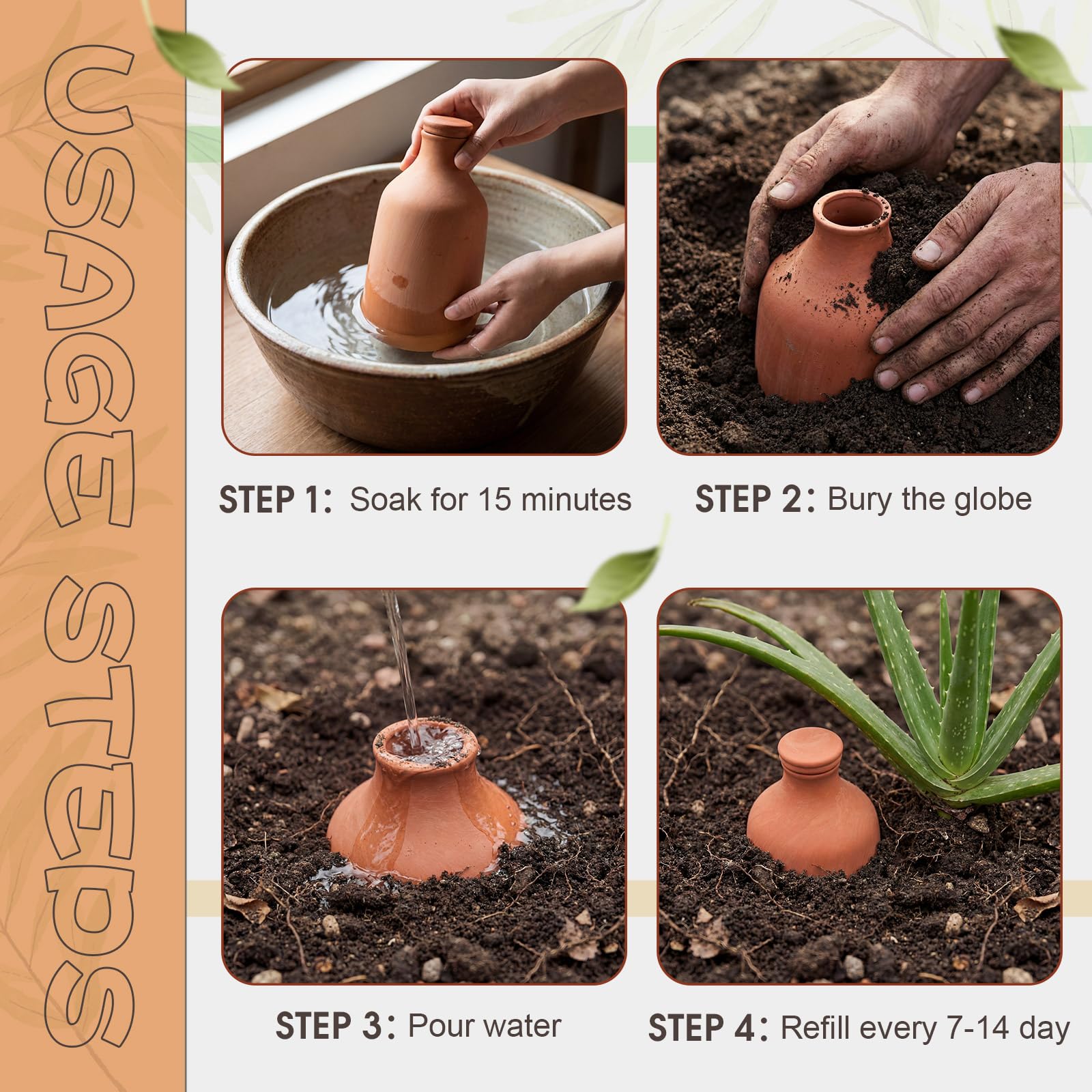 DoubleFill buried olla in pot near roots providing steady water directly to roots