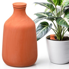 DoubleFill front view of terracotta olla showing shape and natural clay finish for reliable watering
