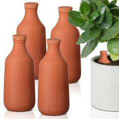 DoubleFill front view of four terracotta ollas showing compact kit and easy storage benefit