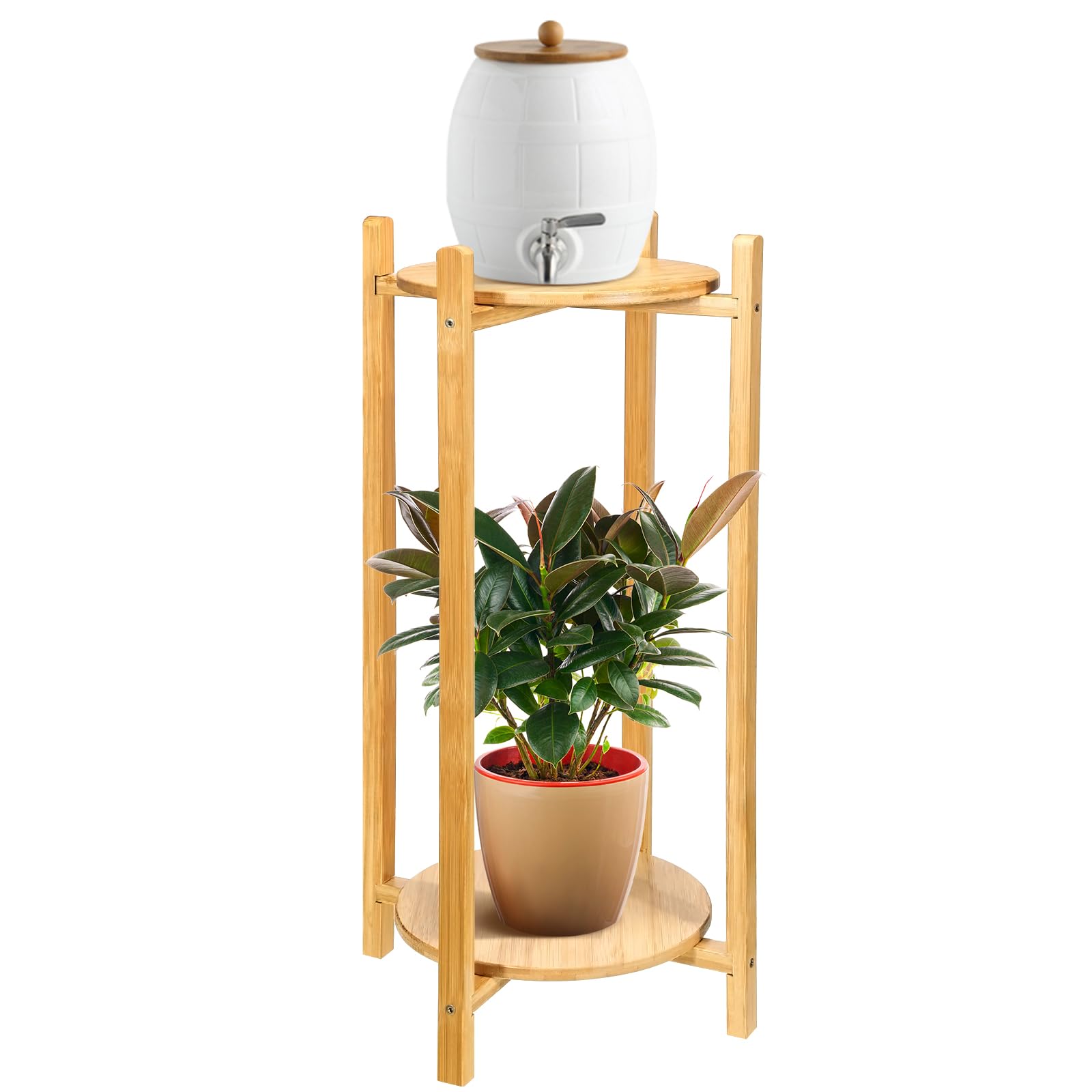 DoubleFill front view bamboo stand showing stable two-shelf design and neat appearance