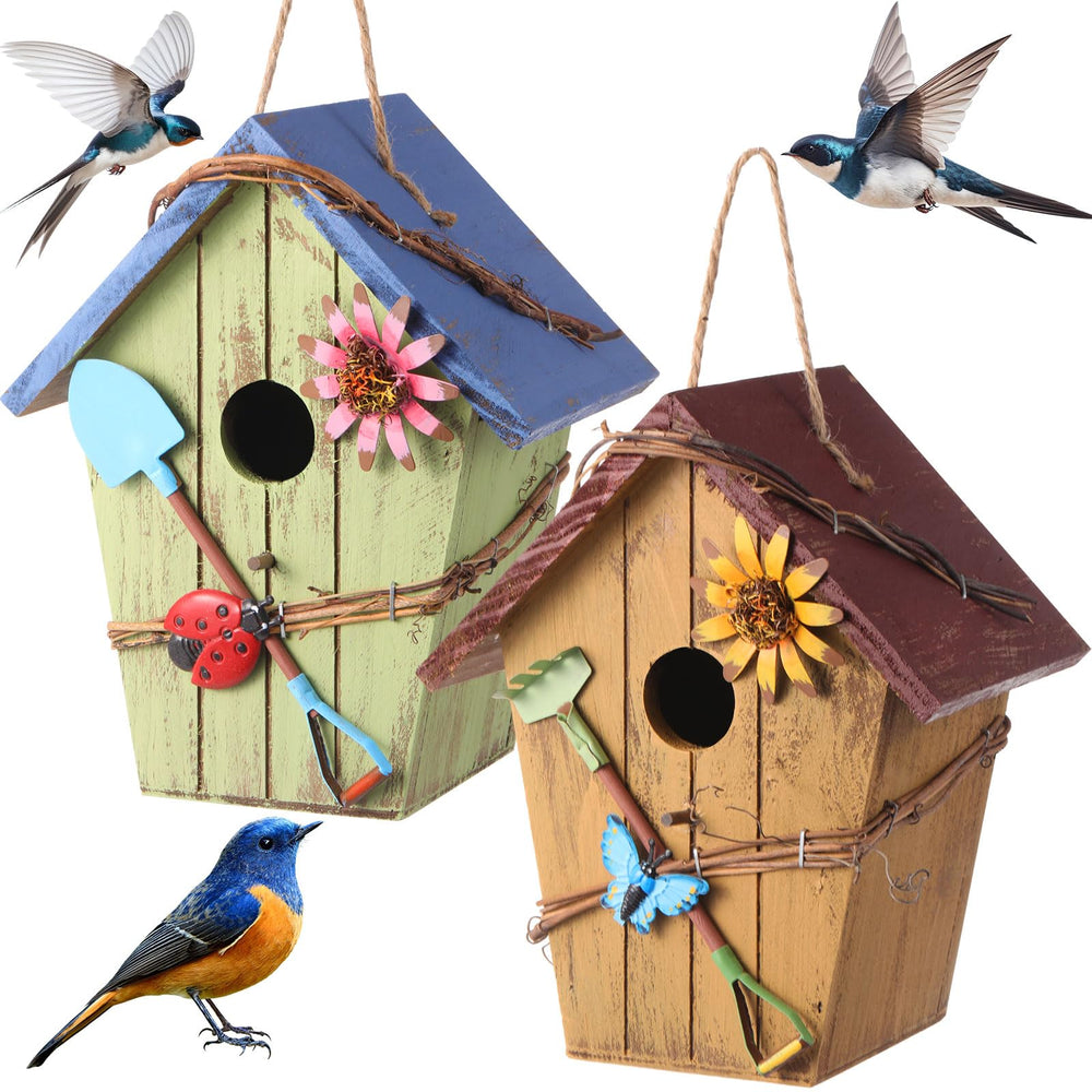 DoubleFill front view of bright blue birdhouse showing curb appeal and color