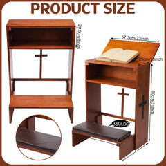 DoubleFill side profile highlighting sturdy wooden frame and angled tabletop for comfortable reading