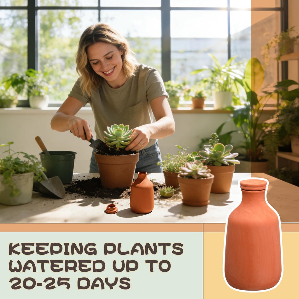 DoubleFill pouring water into olla neck for quick refill and long-lasting irrigation