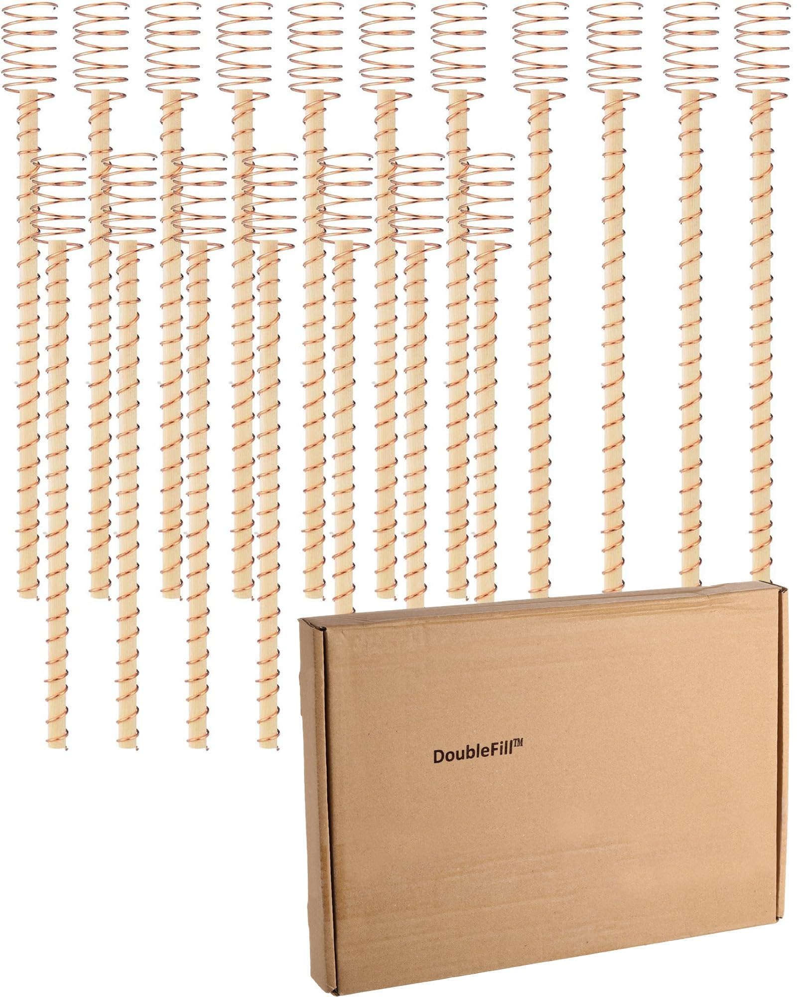 DoubleFill multiple stakes in garden row illustrating orderly plant training benefit