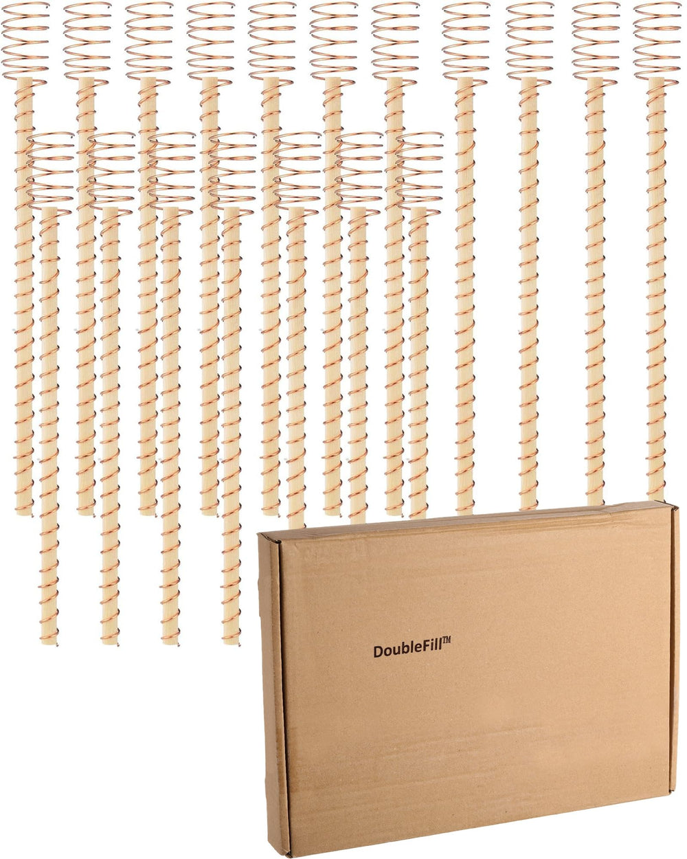 DoubleFill multiple stakes in garden row illustrating orderly plant training benefit