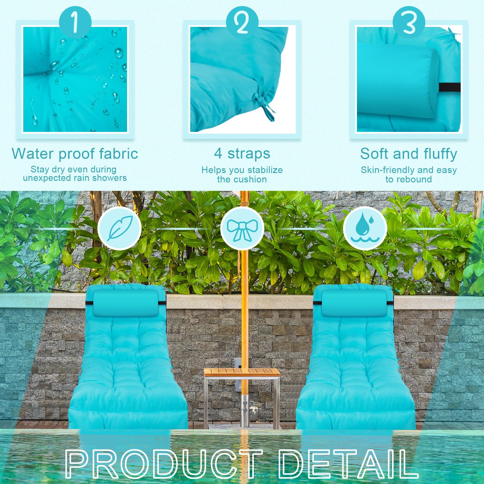 DoubleFill removable pillow detail showing strap and plush support for head comfort