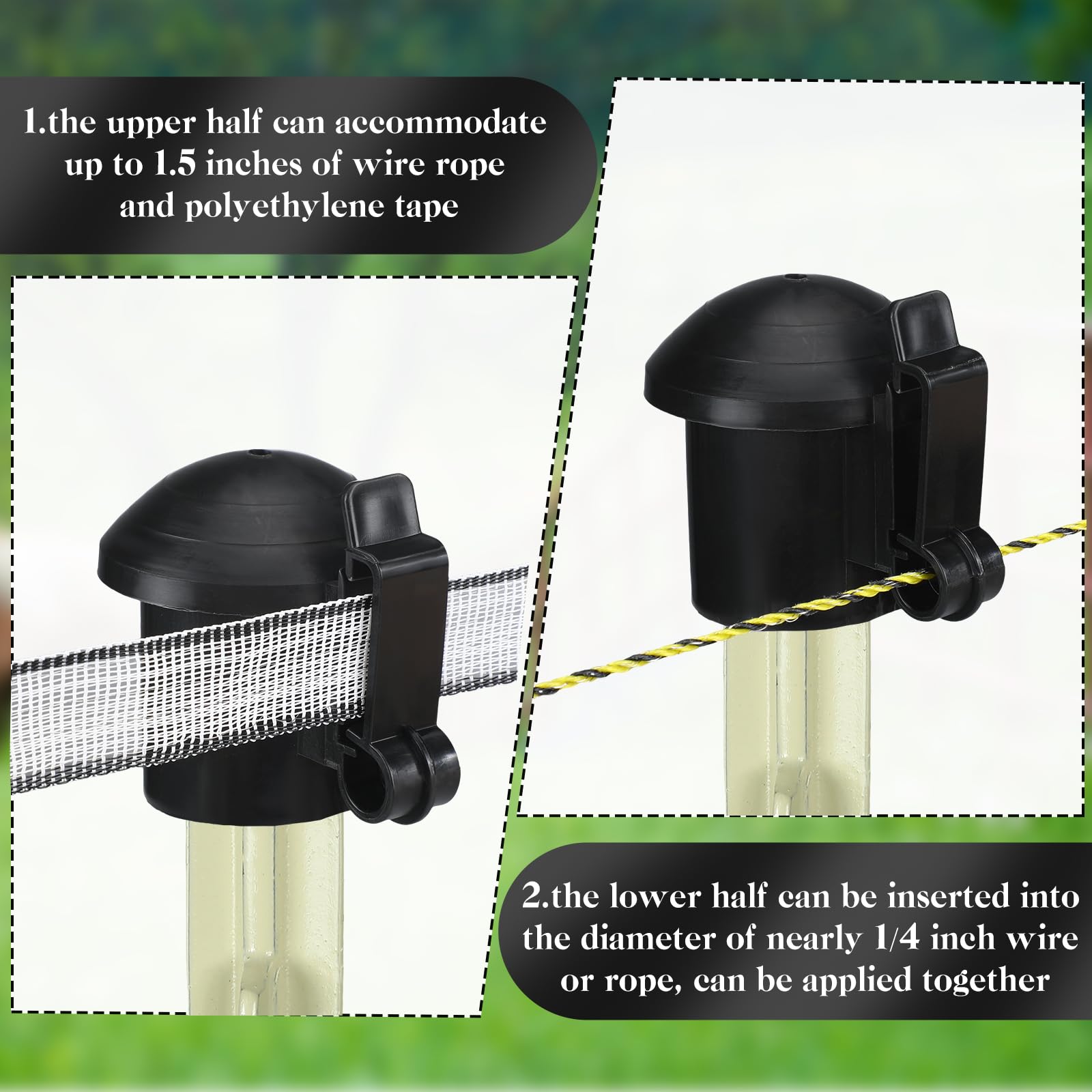DoubleFill installed on T-post securing tape and protecting animals