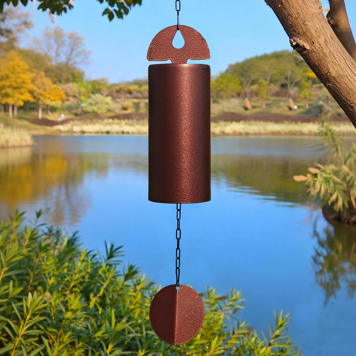 DOVENBROOK front view of 27 inch chime showing elegant brown finish and visual appeal