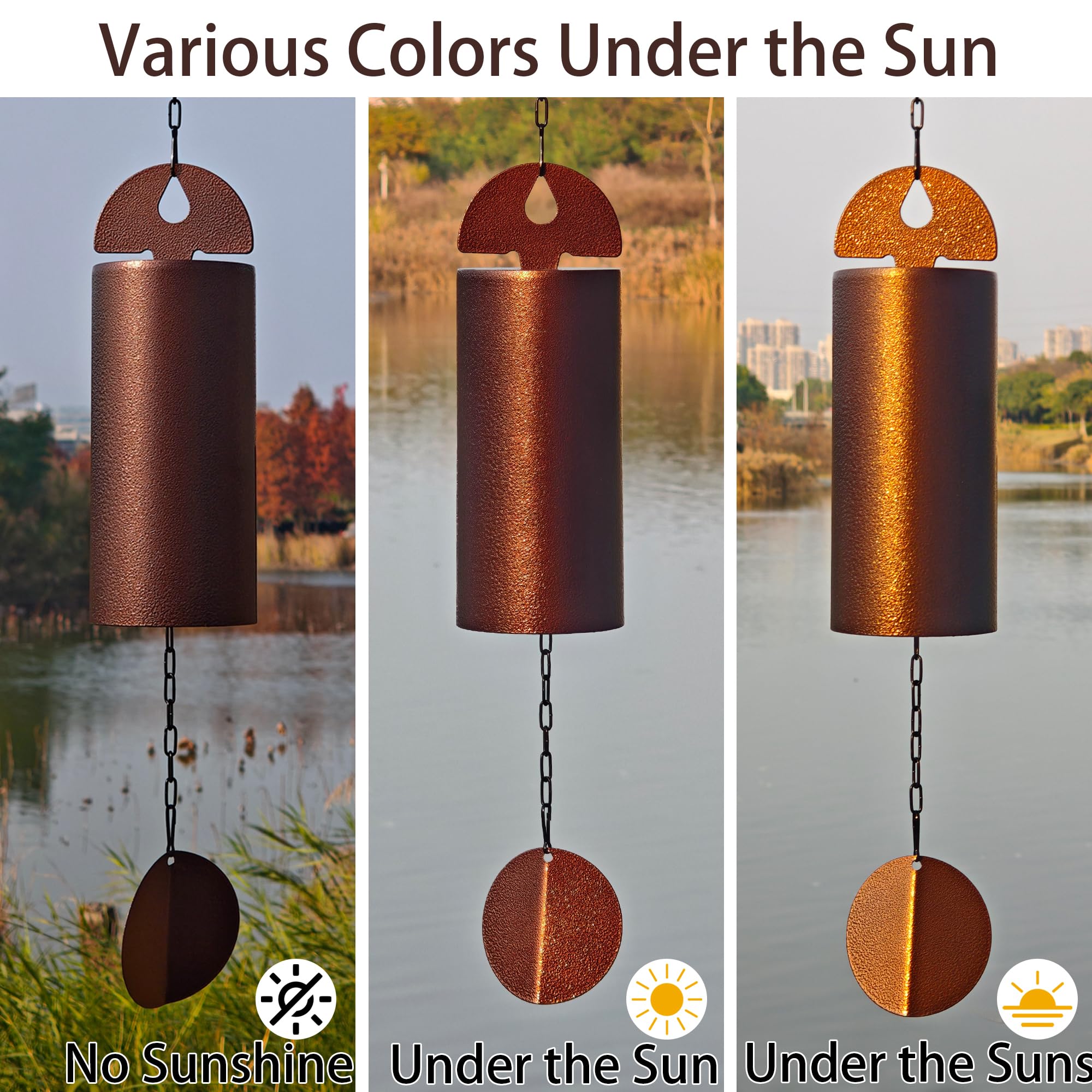 DOVENBROOK wind chime hanging on a porch adding calming sound to outdoor seating