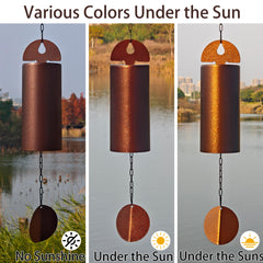 DOVENBROOK wind chime hanging on a porch adding calming sound to outdoor seating