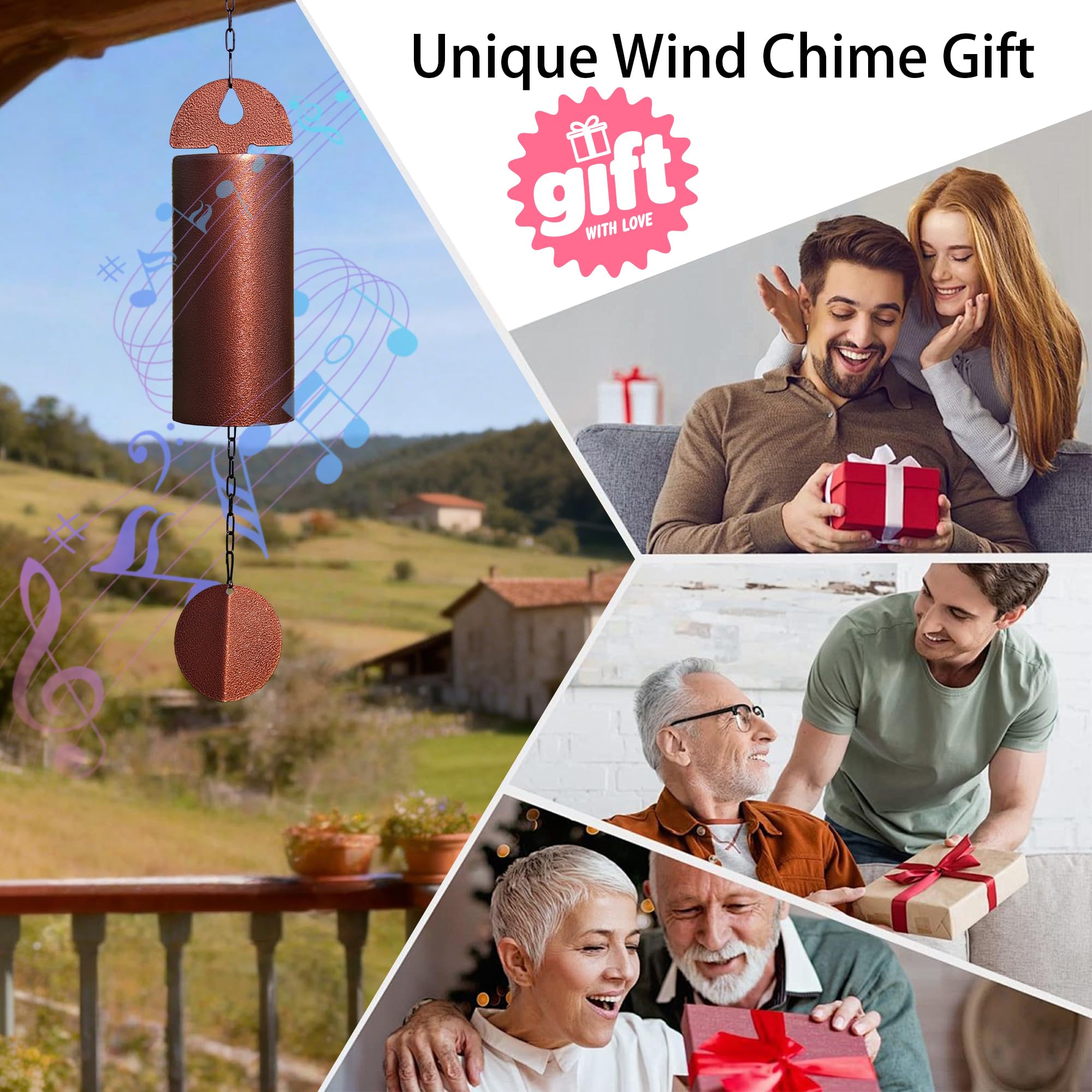 DOVENBROOK packaged wind chime with included hook for easy installation and setup