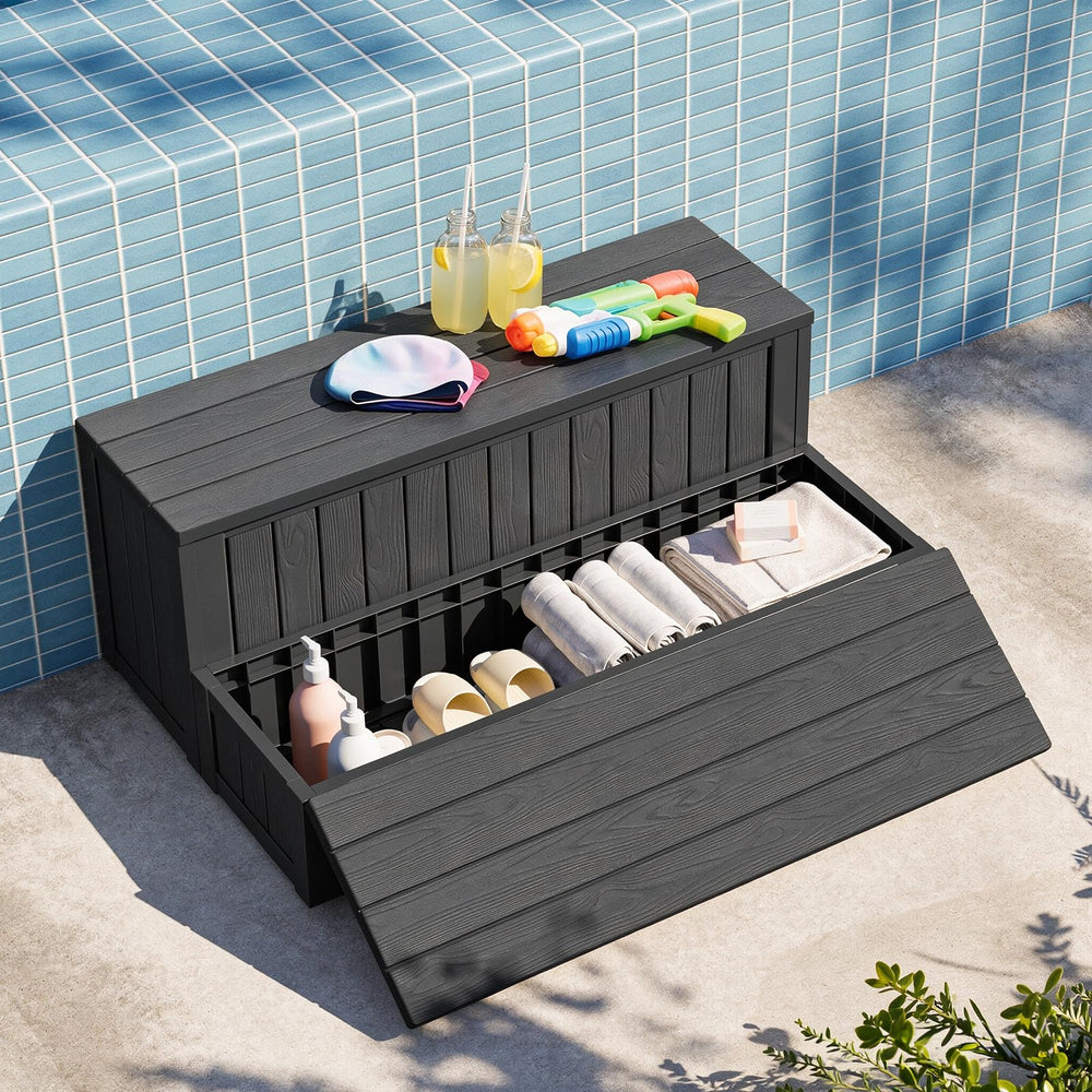 Dovov front view of black hot tub steps showing stable design and capacity