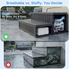 Dovov lower storage open showing 10.4-gallon compartment for supplies
