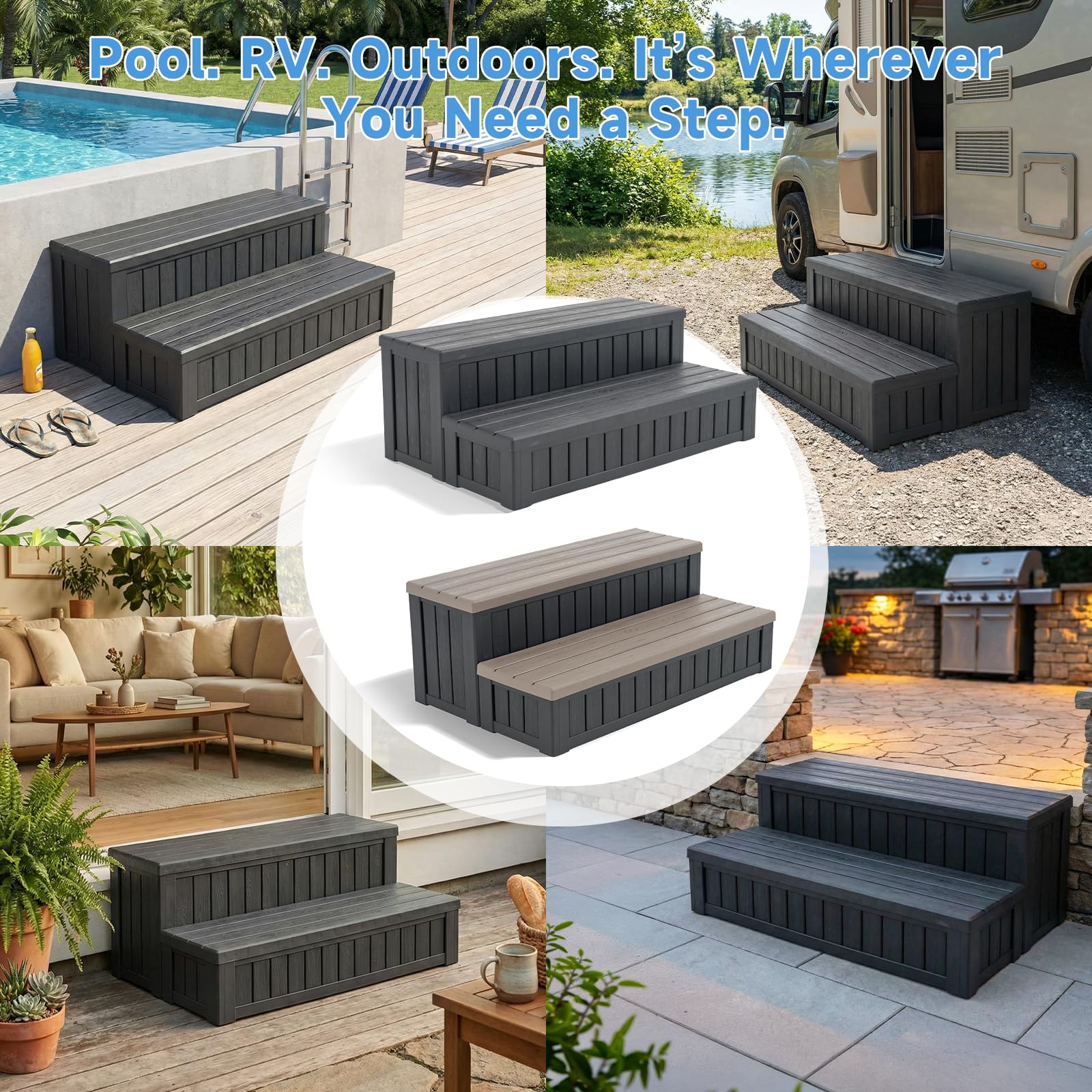 Dovov grooves channeling water to keep step surface drier