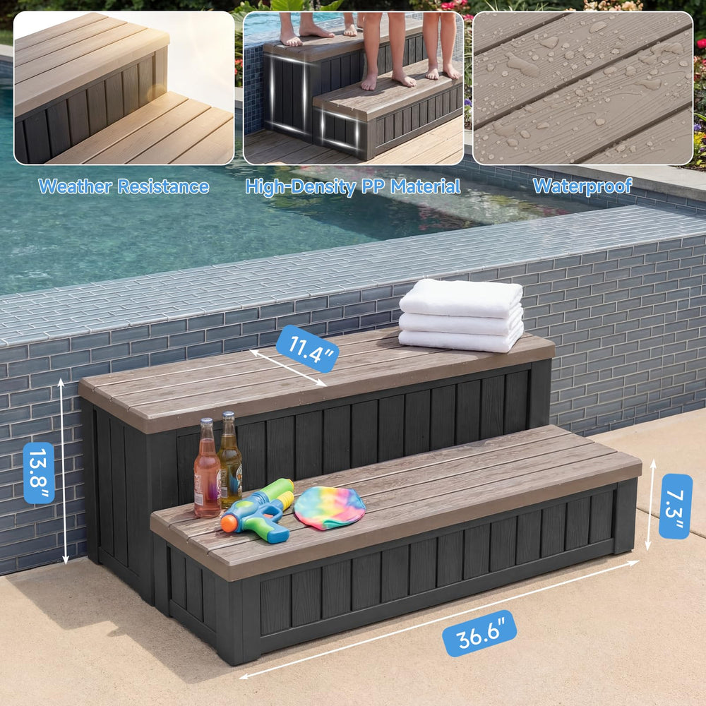 Dovov steps next to folded towel to show scale and convenient storage benefit
