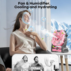 DOWILLDO misting fan in use on a camping table providing cool comfort outdoors