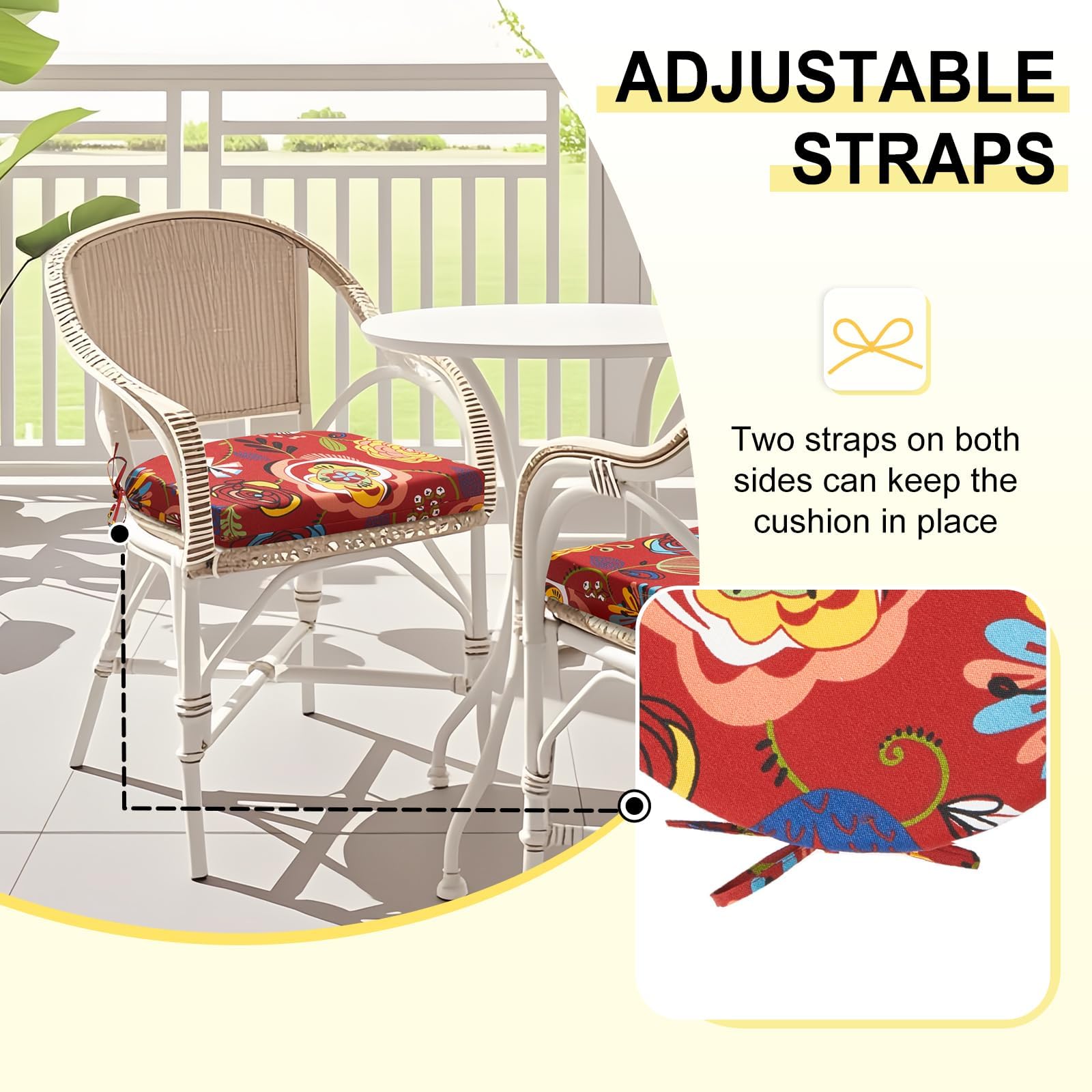 downluxe cushion on metal patio chair illustrating correct 17x16 size and proportional seating benefit