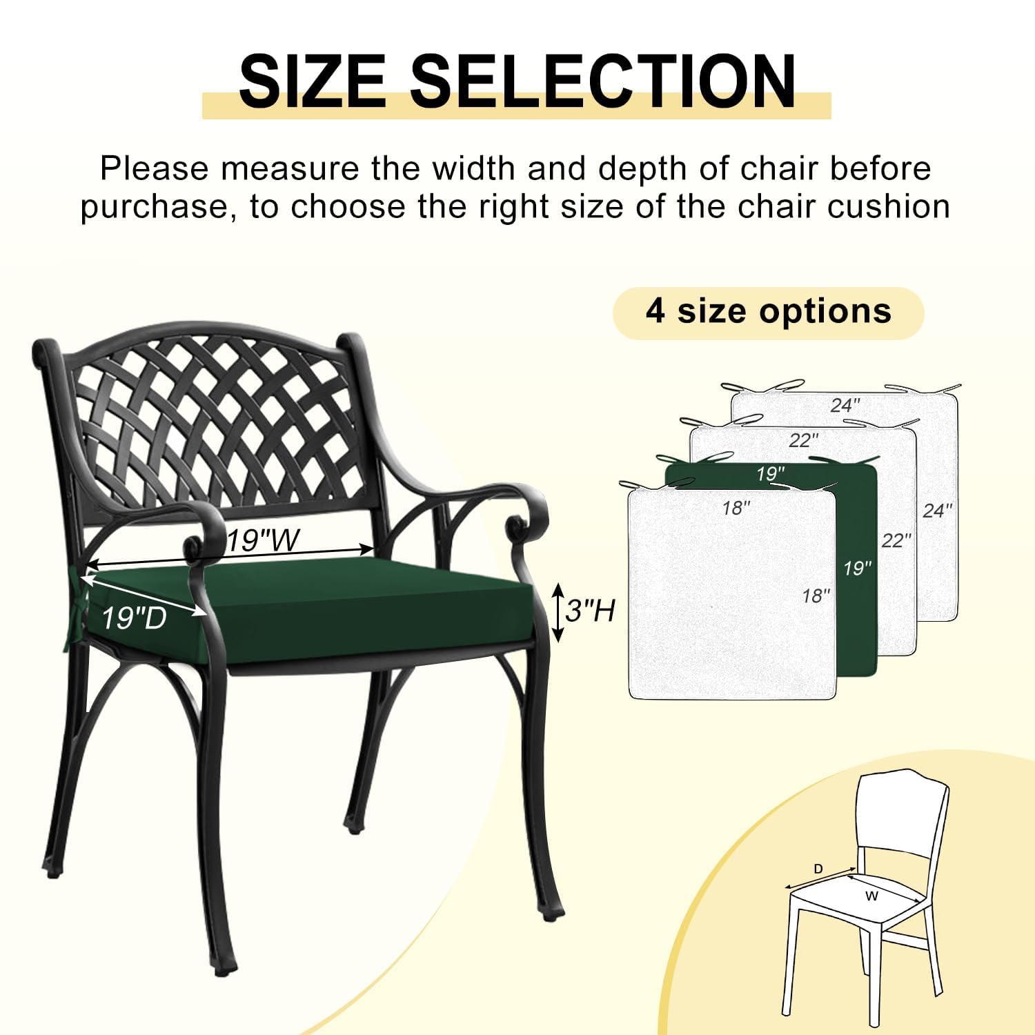 downluxe cushion placed on a patio dining chair illustrating comfort and style outdoors