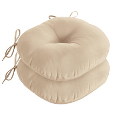 downluxe front view beige bistro cushions showing neat edges and round shape, adds curb appeal
