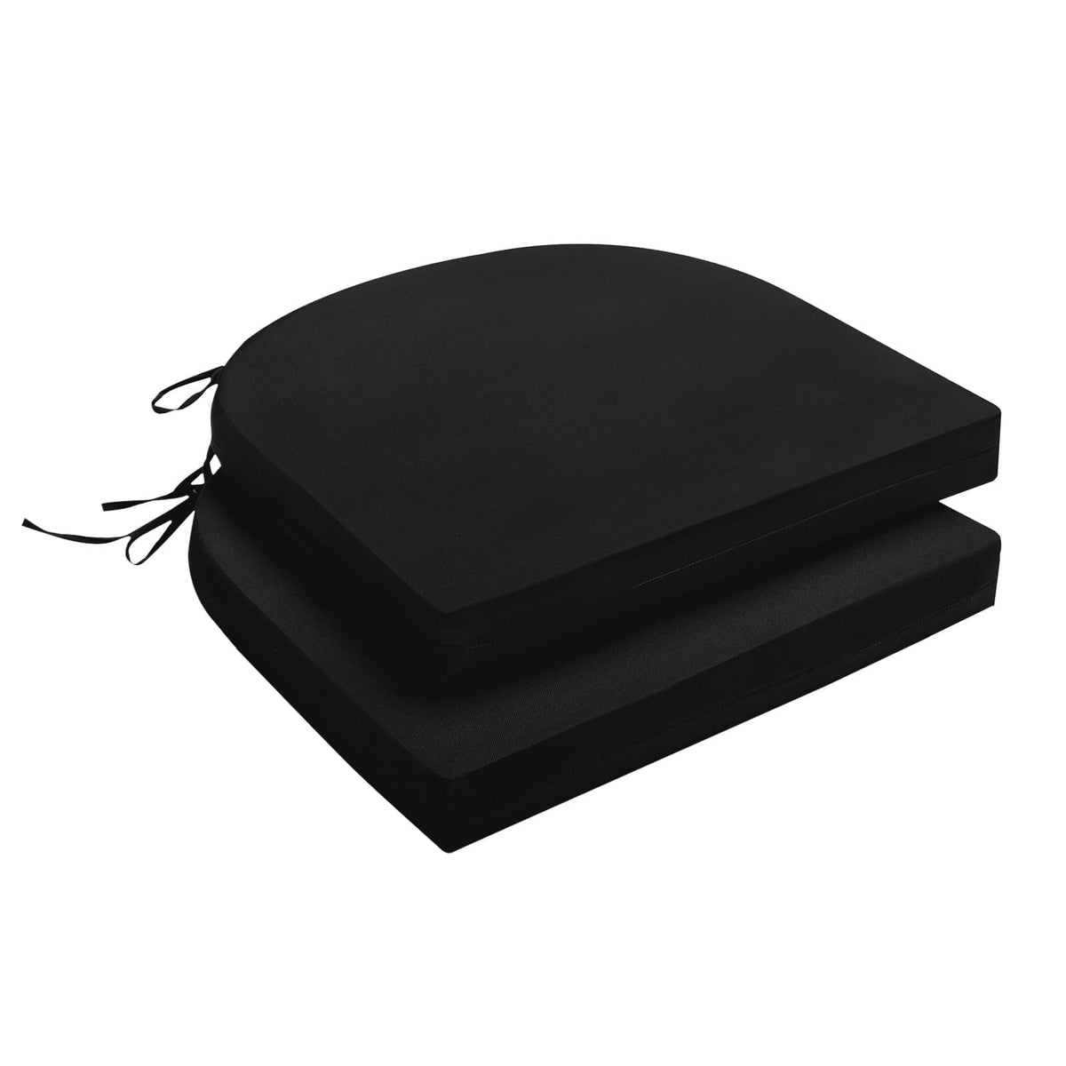 downluxe front view of two black cushions showing fit and neat packaging benefit