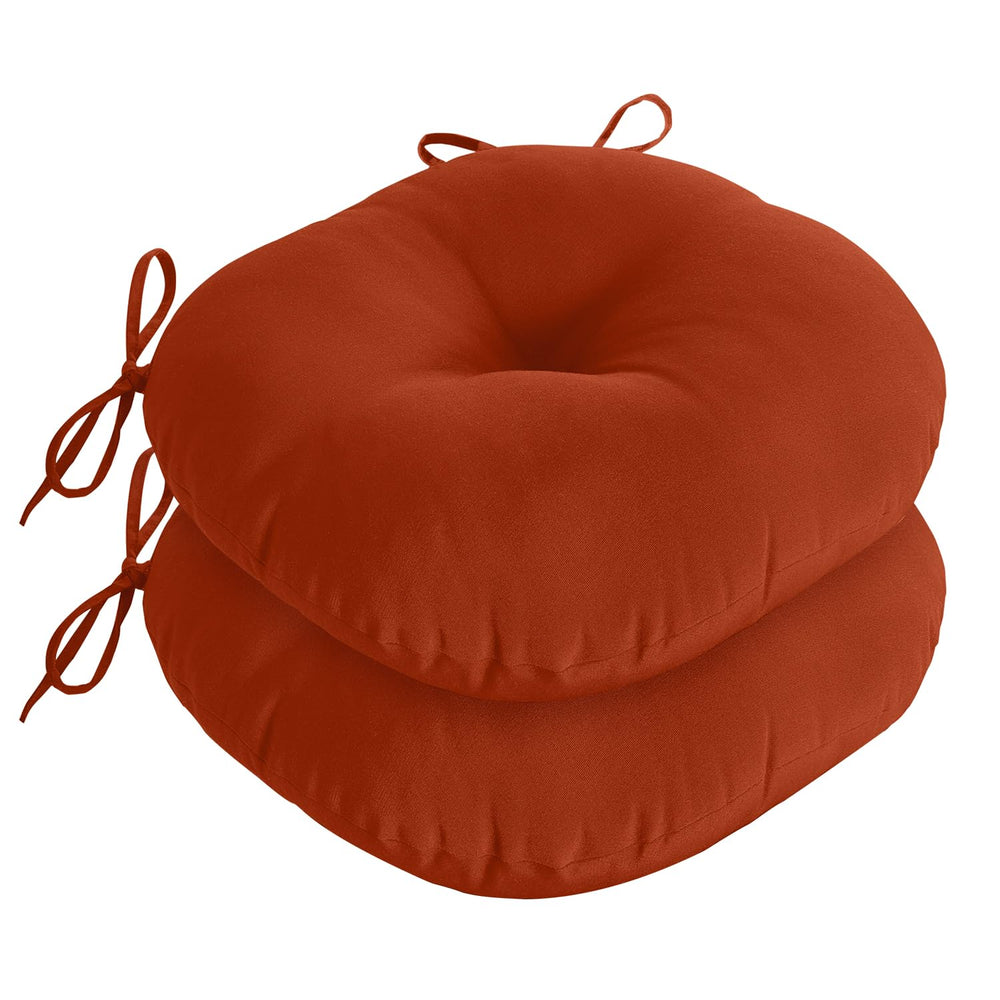 downluxe front view of two brick red round cushions showing shape and color for comfortable seating