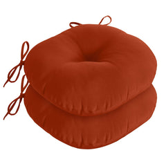 downluxe front view of two brick red round cushions showing shape and color for comfortable seating