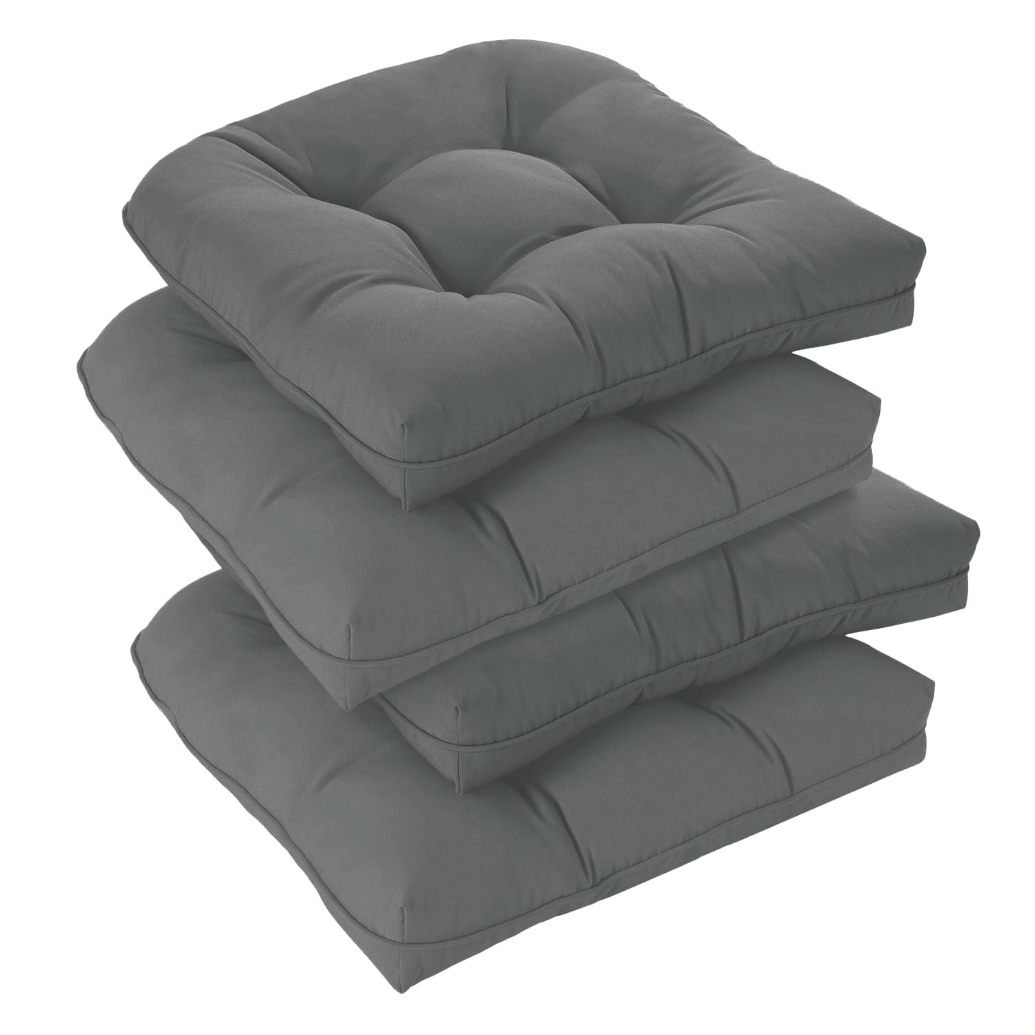 downluxe front packaging view showing four dark grey cushions and neat stacking for quick setup