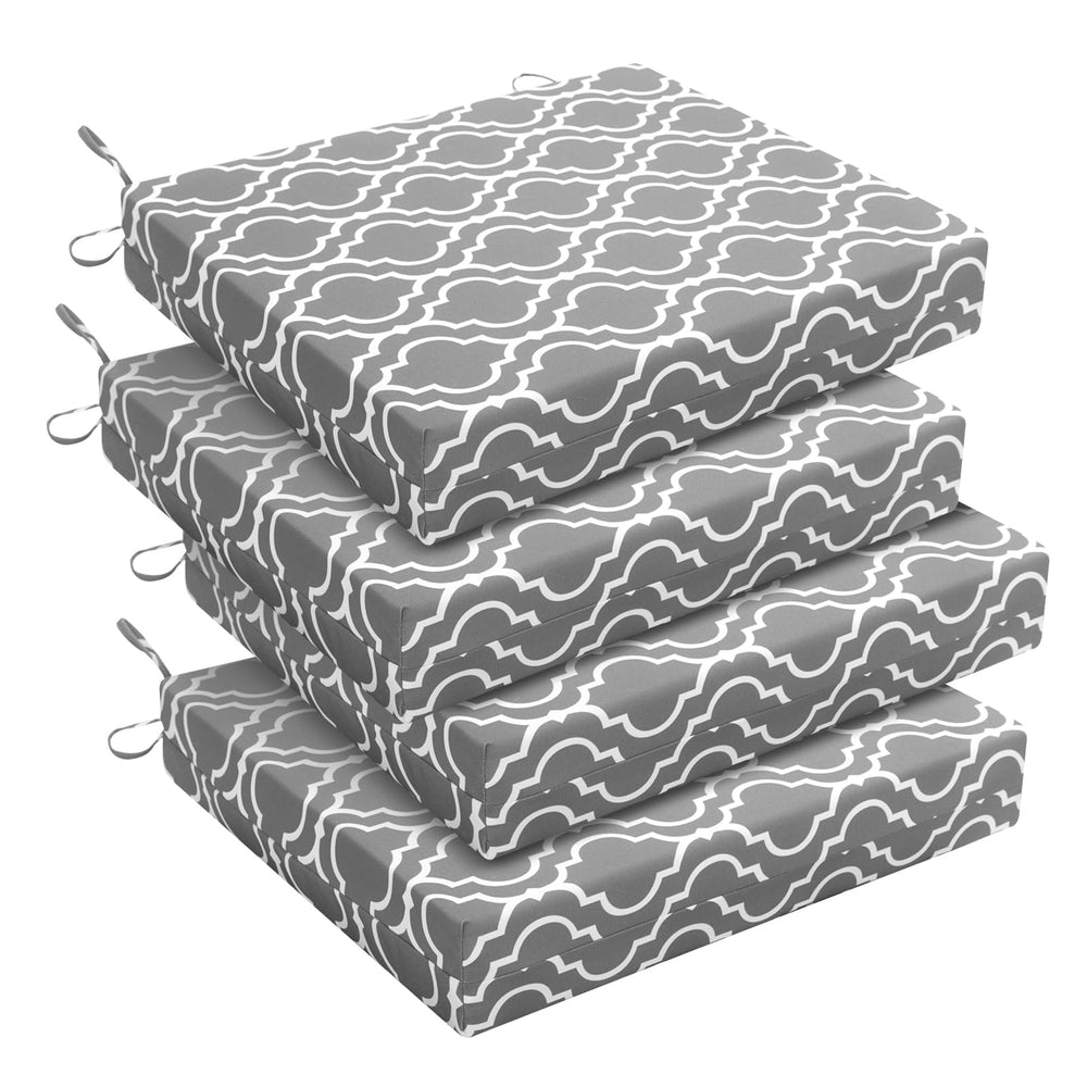 downluxe front packaging view showing four grey gourd cushions and compact box, easy setup