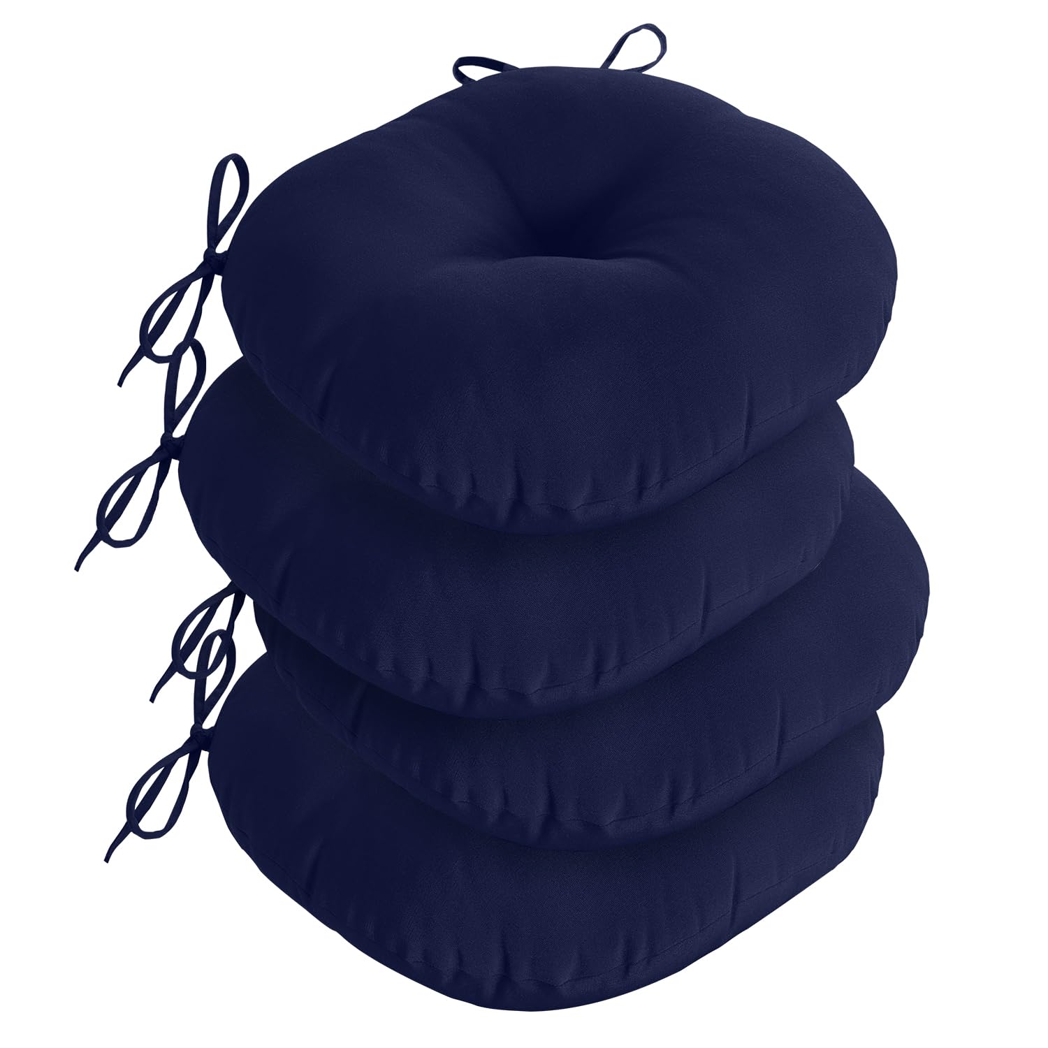 downluxe front view of four navy cushions showing neat packaging and color durability