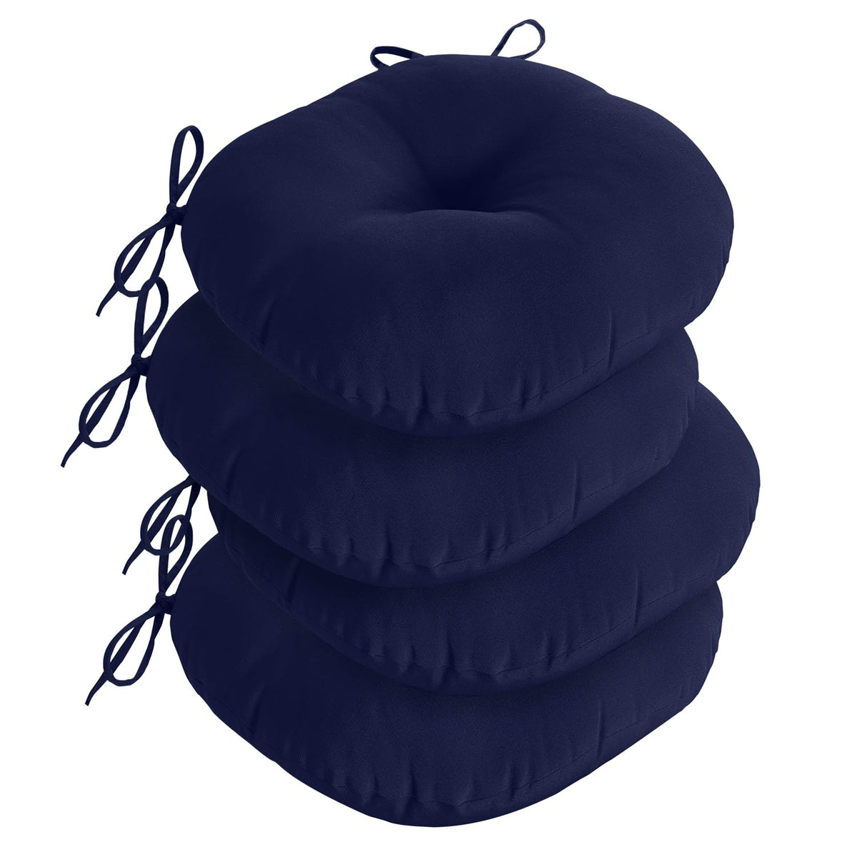 downluxe front view of four navy cushions showing neat packaging and color durability