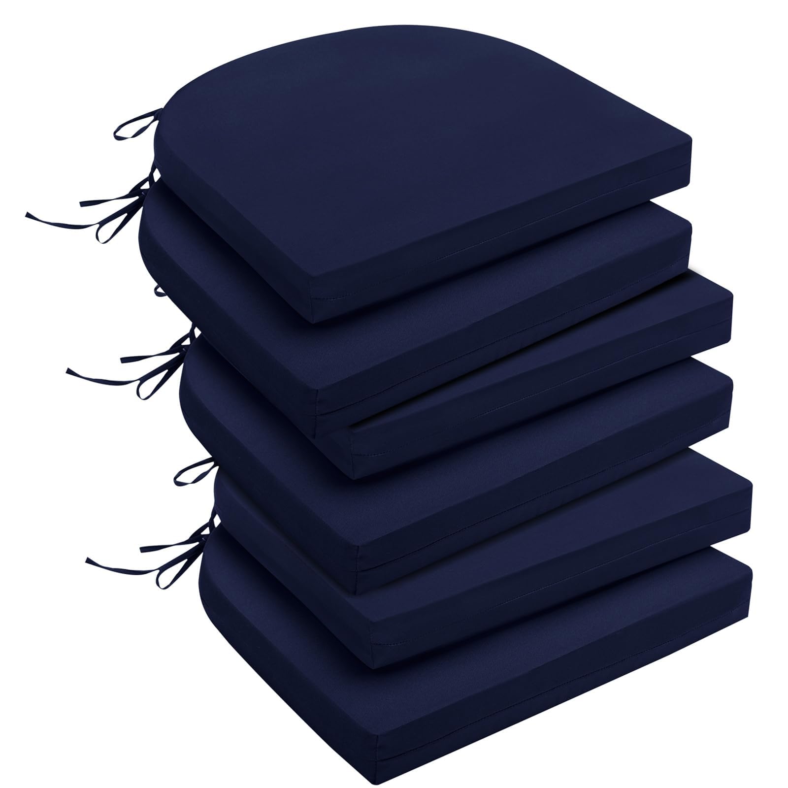 downluxe front view of six navy cushions showing neat stacked packaging and coordinated look