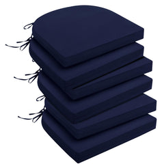 downluxe front view of six navy cushions showing neat stacked packaging and coordinated look