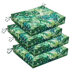 downluxe front view of four palm leaves cushions, shows pattern and neat fold for easy styling
